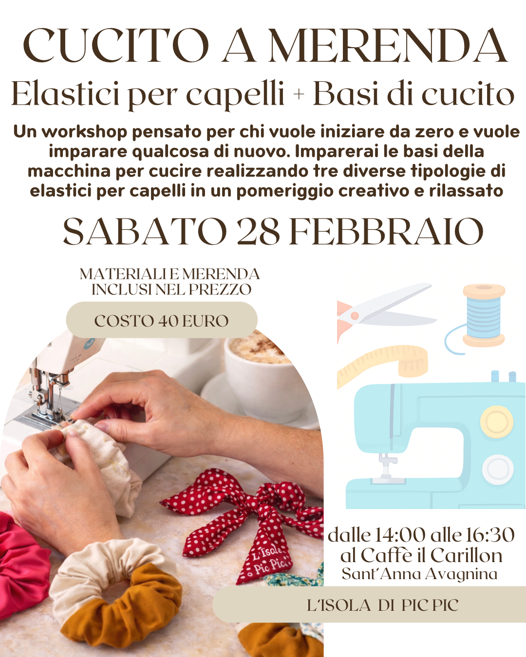 WORKSHOP ELASTICI PER CAPELLI + BASI DI CUCITO